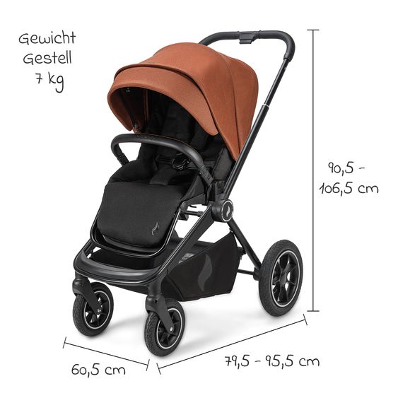 Osann Kombi-Kinderwagen Vamos bis 22 kg belastbar mit Luftreifen, Teleskopschieber, umsetzbare Sitzeinheit, Babywanne mit Matratze, Insektenschutz & Regenschutz - Caramel