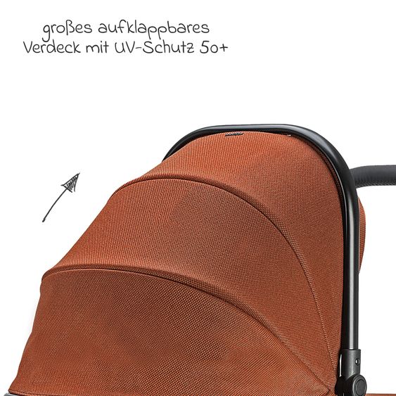 Osann Kombi-Kinderwagen Vamos bis 22 kg belastbar mit Luftreifen, Teleskopschieber, umsetzbare Sitzeinheit, Babywanne mit Matratze, Insektenschutz & Regenschutz - Caramel