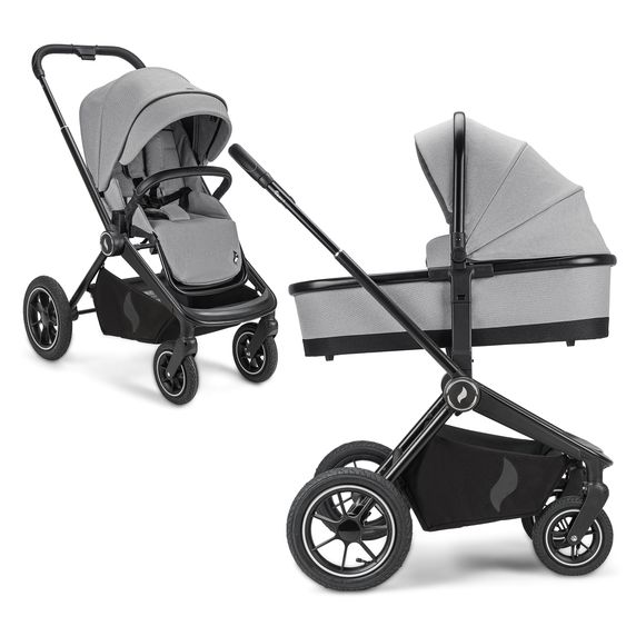 Osann Kombi-Kinderwagen Vamos bis 22 kg belastbar mit Luftreifen, Teleskopschieber, umsetzbare Sitzeinheit, Babywanne mit Matratze, Insektenschutz & Regenschutz - Cloud