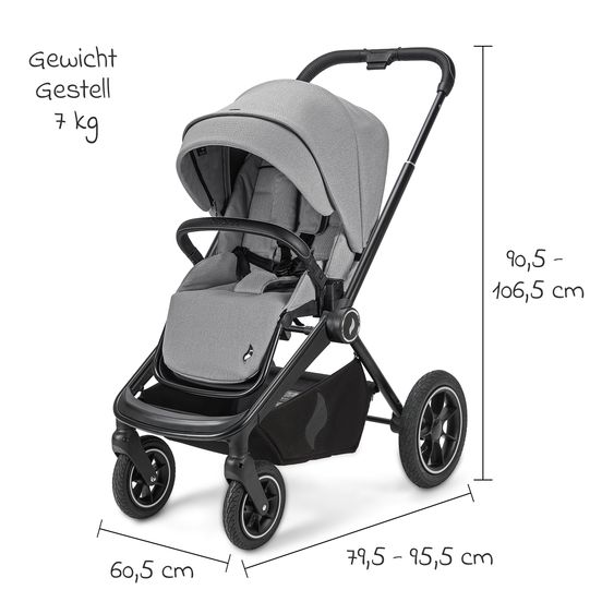 Osann Kombi-Kinderwagen Vamos bis 22 kg belastbar mit Luftreifen, Teleskopschieber, umsetzbare Sitzeinheit, Babywanne mit Matratze, Insektenschutz & Regenschutz - Cloud