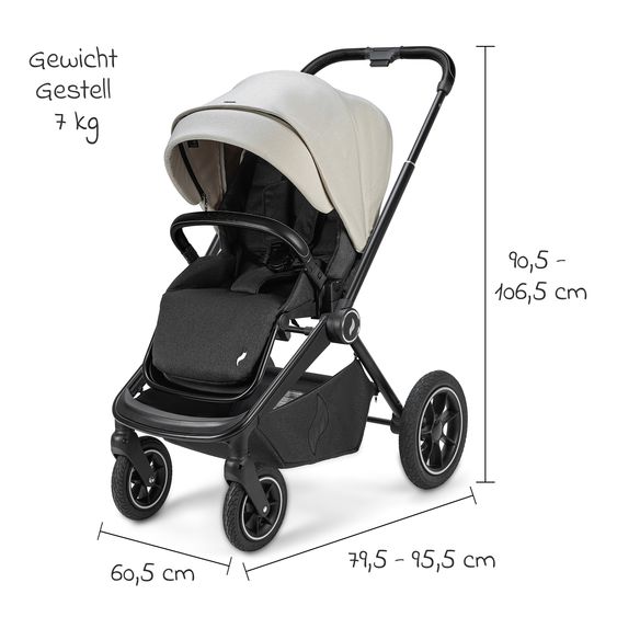 Osann Kombi-Kinderwagen Vamos bis 22 kg belastbar mit Luftreifen, Teleskopschieber, umsetzbare Sitzeinheit, Babywanne mit Matratze, Insektenschutz & Regenschutz - Elegance