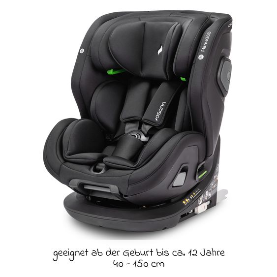 Osann Reboarder-Kindersitz Flame 360 i-Size drehbar ab Geburt - 12 Jahre (40 cm - 150 cm) inkl. Isofix-Basis - All Black