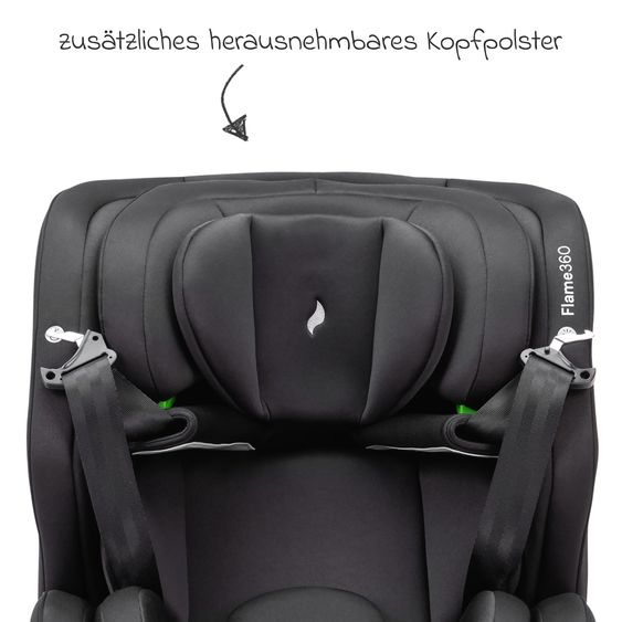 Osann Reboarder-Kindersitz Flame 360 i-Size drehbar ab Geburt - 12 Jahre (40 cm - 150 cm) inkl. Isofix-Basis - All Black