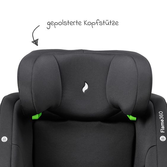 Osann Reboarder-Kindersitz Flame 360 i-Size drehbar ab Geburt - 12 Jahre (40 cm - 150 cm) inkl. Isofix-Basis - All Black