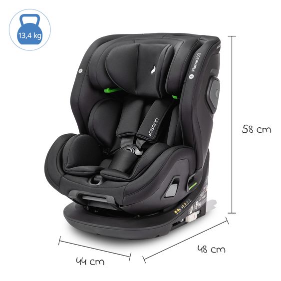 Osann Reboarder-Kindersitz Flame 360 i-Size drehbar ab Geburt - 12 Jahre (40 cm - 150 cm) inkl. Isofix-Basis - All Black