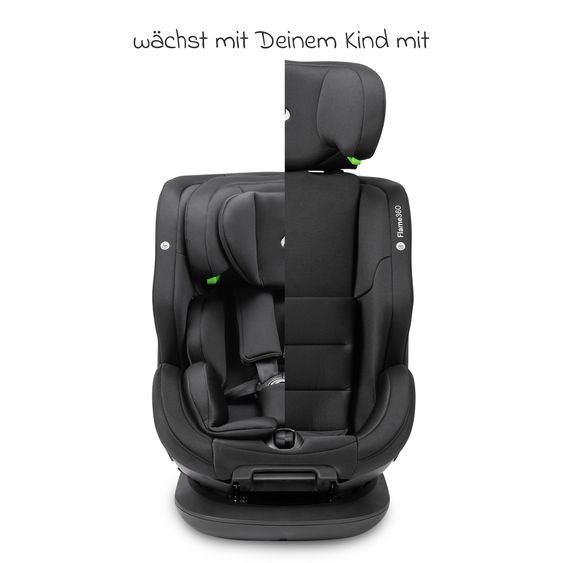 Osann Reboarder-Kindersitz Flame 360 i-Size drehbar ab Geburt - 12 Jahre (40 cm - 150 cm) inkl. Isofix-Basis - All Black