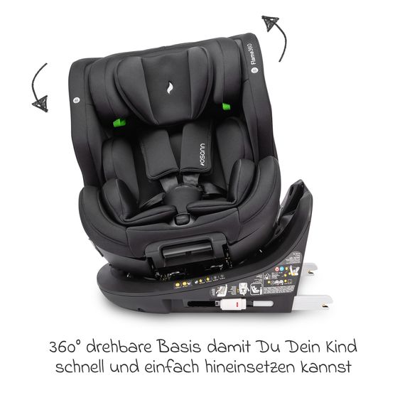 Osann Reboarder-Kindersitz Flame 360 i-Size drehbar ab Geburt - 12 Jahre (40 cm - 150 cm) inkl. Isofix-Basis - All Black