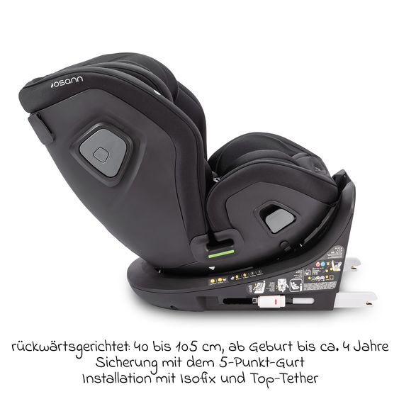 Osann Reboarder-Kindersitz Flame 360 i-Size drehbar ab Geburt - 12 Jahre (40 cm - 150 cm) inkl. Isofix-Basis - All Black
