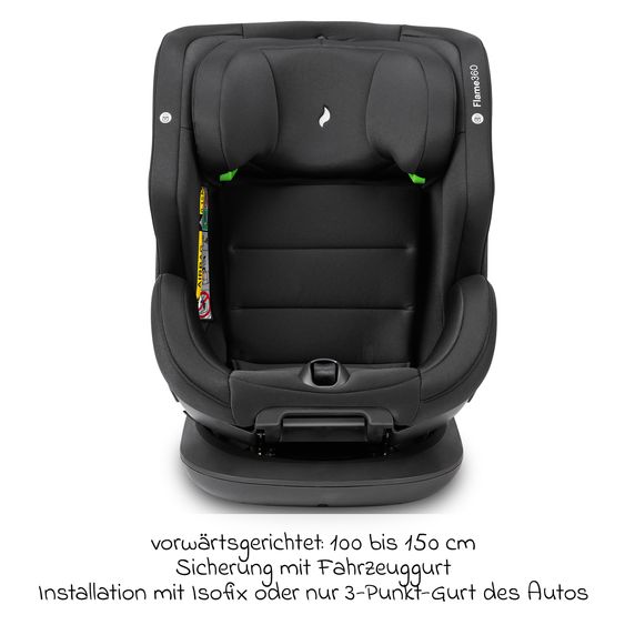 Osann Reboarder-Kindersitz Flame 360 i-Size drehbar ab Geburt - 12 Jahre (40 cm - 150 cm) inkl. Isofix-Basis - All Black