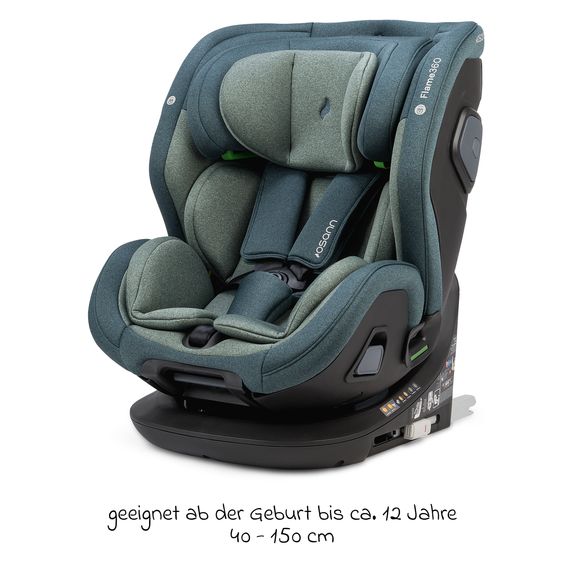Osann Reboarder-Kindersitz Flame 360 i-Size drehbar ab Geburt - 12 Jahre (40 cm - 150 cm) inkl. Isofix-Basis - Universe Green