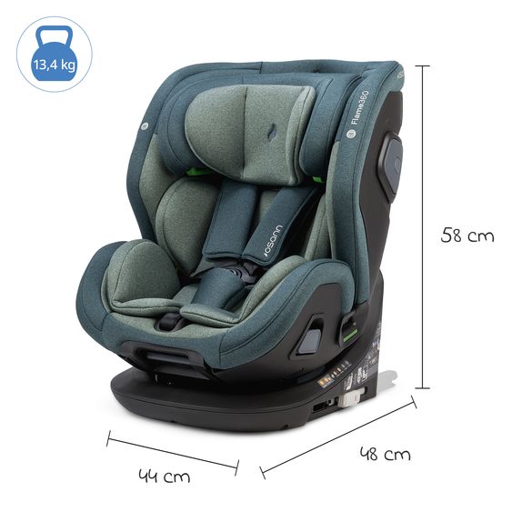 Osann Reboarder-Kindersitz Flame 360 i-Size drehbar ab Geburt - 12 Jahre (40 cm - 150 cm) inkl. Isofix-Basis - Universe Green