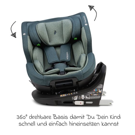 Osann Reboarder-Kindersitz Flame 360 i-Size drehbar ab Geburt - 12 Jahre (40 cm - 150 cm) inkl. Isofix-Basis - Universe Green