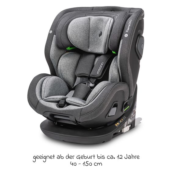Osann Reboarder-Kindersitz Flame 360 i-Size drehbar ab Geburt - 12 Jahre (40 cm - 150 cm) inkl. Isofix-Basis - Universe Grey