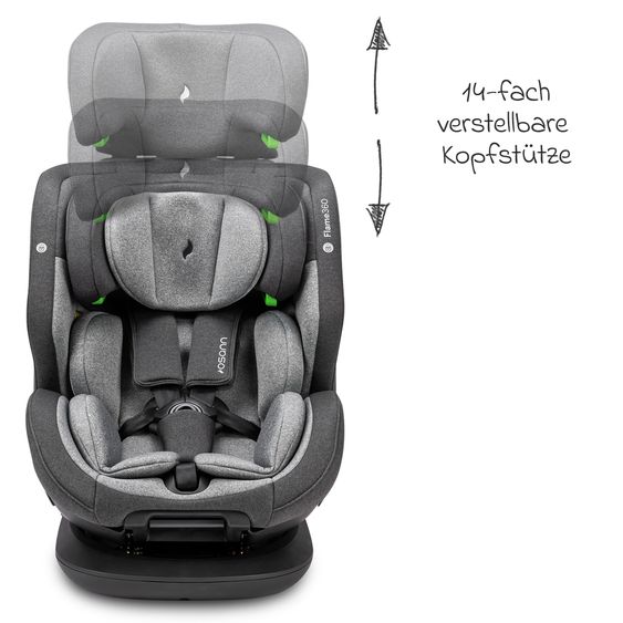 Osann Reboarder-Kindersitz Flame 360 i-Size drehbar ab Geburt - 12 Jahre (40 cm - 150 cm) inkl. Isofix-Basis - Universe Grey
