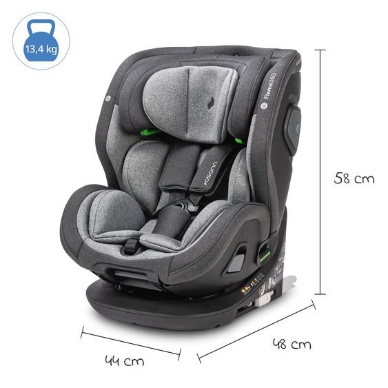 Osann Reboarder-Kindersitz Flame 360 i-Size drehbar ab Geburt - 12 Jahre (40 cm - 150 cm) inkl. Isofix-Basis - Universe Grey