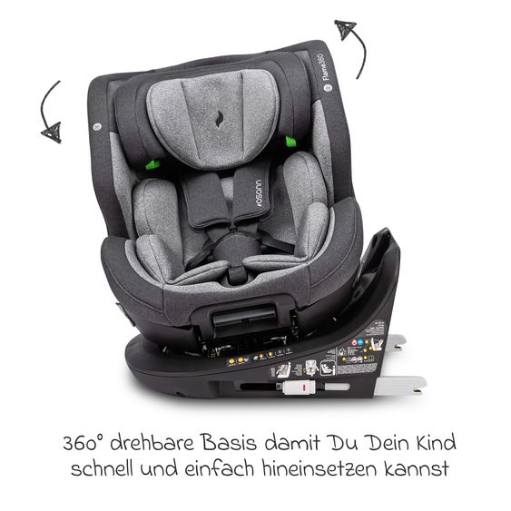 Osann Reboarder-Kindersitz Flame 360 i-Size drehbar ab Geburt - 12 Jahre (40 cm - 150 cm) inkl. Isofix-Basis - Universe Grey