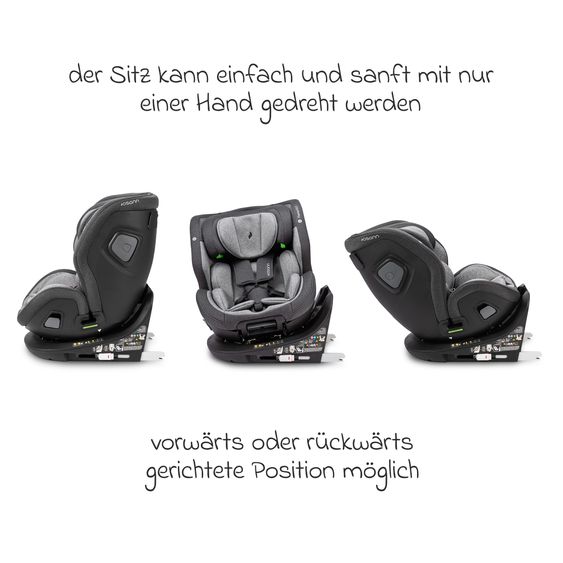 Osann Reboarder-Kindersitz Flame 360 i-Size drehbar ab Geburt - 12 Jahre (40 cm - 150 cm) inkl. Isofix-Basis - Universe Grey