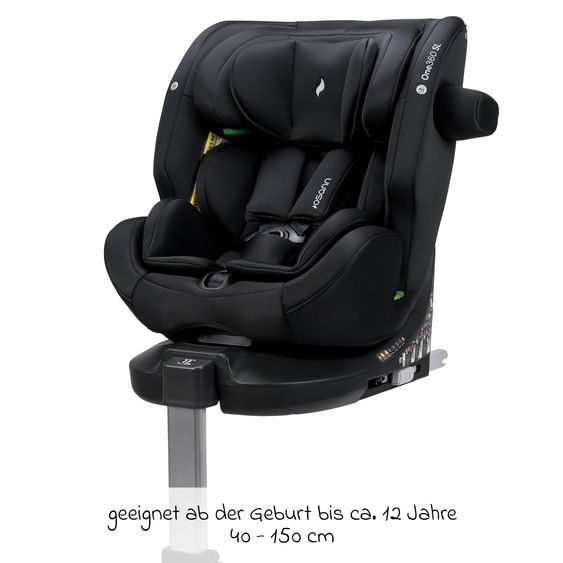Osann Reboarder-Kindersitz One 360 SL i-Size drehbar ab Geburt - 12 Jahre (40 cm - 150 cm) inkl. Isofix-Basis mit Stützfuß - All Black