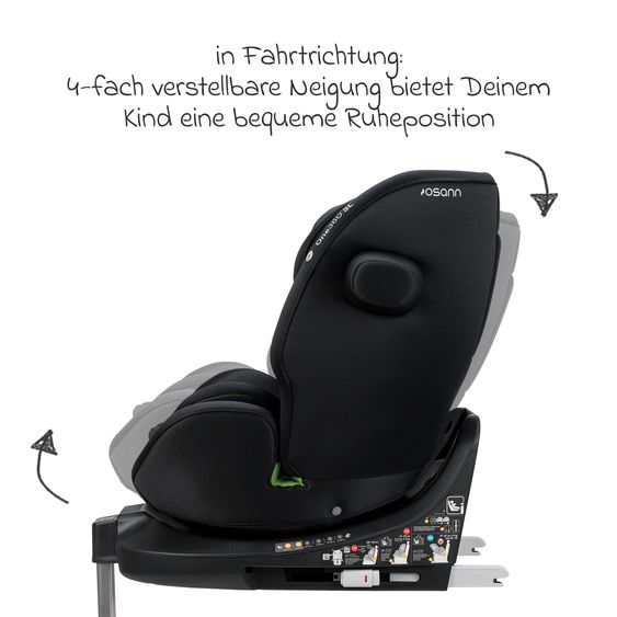 Osann Reboarder-Kindersitz One 360 SL i-Size drehbar ab Geburt - 12 Jahre (40 cm - 150 cm) inkl. Isofix-Basis mit Stützfuß - All Black