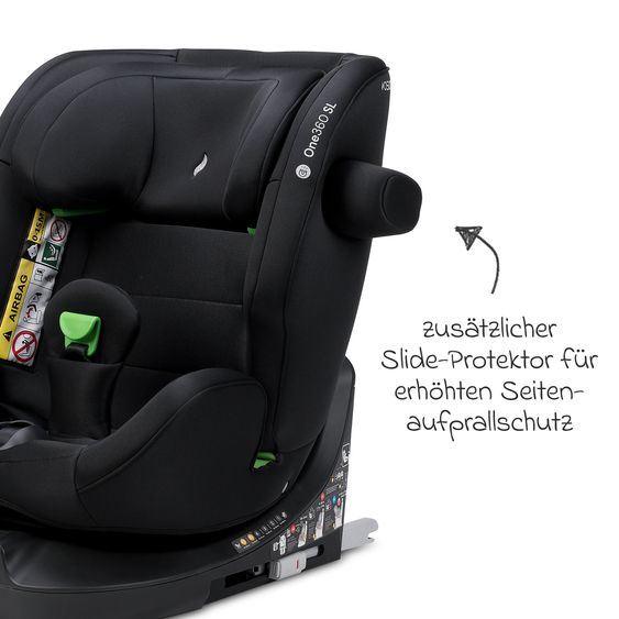 Osann Reboarder-Kindersitz One 360 SL i-Size drehbar ab Geburt - 12 Jahre (40 cm - 150 cm) inkl. Isofix-Basis mit Stützfuß - All Black