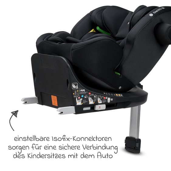 Osann Reboarder-Kindersitz One 360 SL i-Size drehbar ab Geburt - 12 Jahre (40 cm - 150 cm) inkl. Isofix-Basis mit Stützfuß - All Black