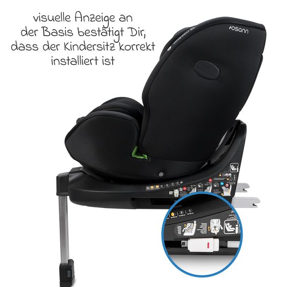 Osann Reboarder-Kindersitz One 360 SL i-Size drehbar ab Geburt - 12 Jahre (40 cm - 150 cm) inkl. Isofix-Basis mit Stützfuß - All Black