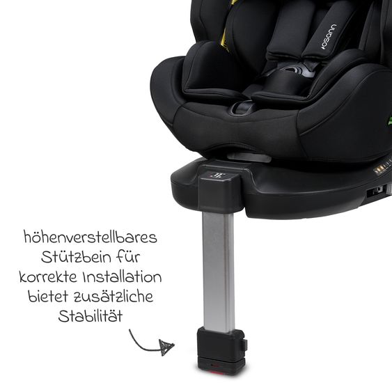 Osann Reboarder-Kindersitz One 360 SL i-Size drehbar ab Geburt - 12 Jahre (40 cm - 150 cm) inkl. Isofix-Basis mit Stützfuß - All Black