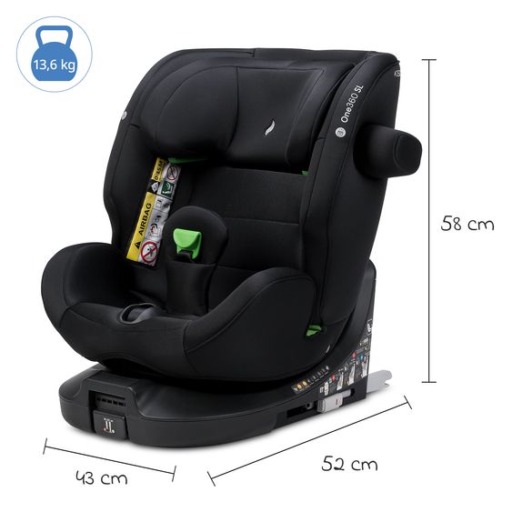 Osann Reboarder-Kindersitz One 360 SL i-Size drehbar ab Geburt - 12 Jahre (40 cm - 150 cm) inkl. Isofix-Basis mit Stützfuß - All Black