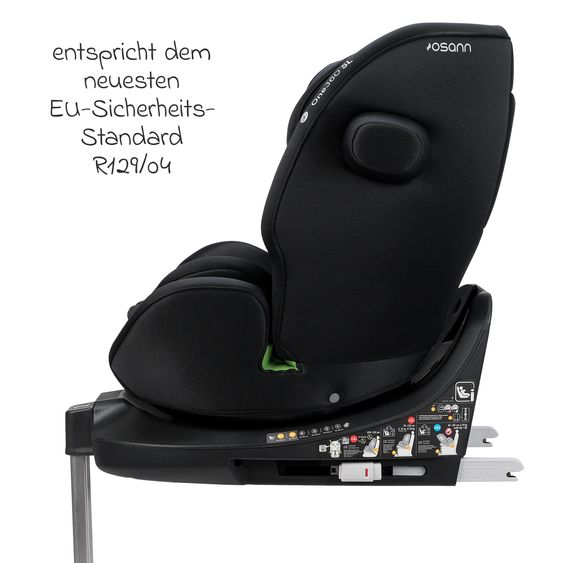 Osann Reboarder-Kindersitz One 360 SL i-Size drehbar ab Geburt - 12 Jahre (40 cm - 150 cm) inkl. Isofix-Basis mit Stützfuß - All Black