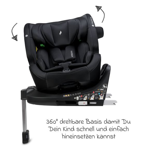 Osann Reboarder-Kindersitz One 360 SL i-Size drehbar ab Geburt - 12 Jahre (40 cm - 150 cm) inkl. Isofix-Basis mit Stützfuß - All Black