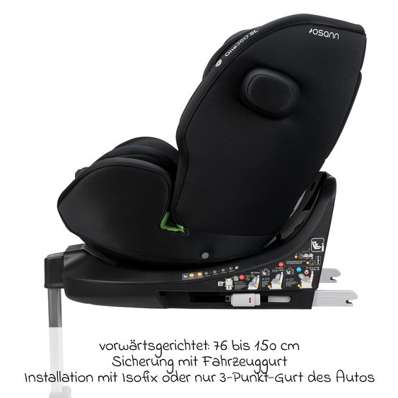 Osann Reboarder-Kindersitz One 360 SL i-Size drehbar ab Geburt - 12 Jahre (40 cm - 150 cm) inkl. Isofix-Basis mit Stützfuß - All Black