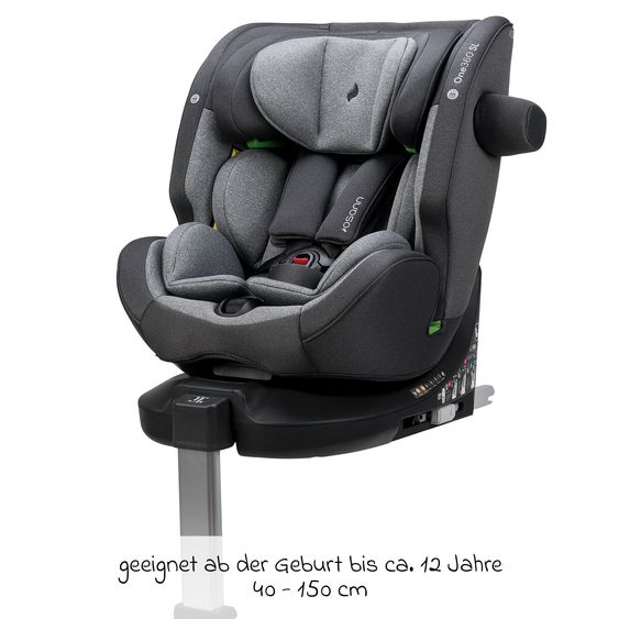 Osann Reboarder-Kindersitz One 360 SL i-Size drehbar ab Geburt - 12 Jahre (40 cm - 150 cm) inkl. Isofix-Basis mit Stützfuß - Universe Grey
