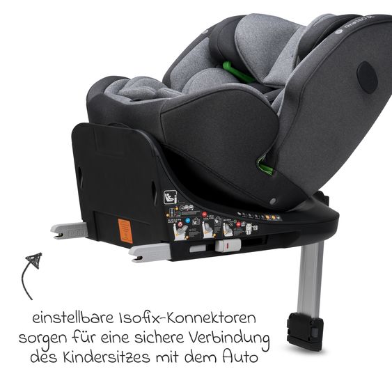 Osann Reboarder-Kindersitz One 360 SL i-Size drehbar ab Geburt - 12 Jahre (40 cm - 150 cm) inkl. Isofix-Basis mit Stützfuß - Universe Grey