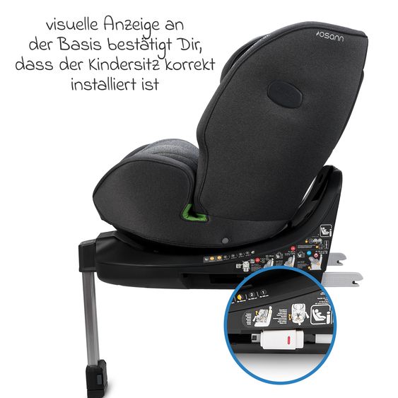 Osann Reboarder-Kindersitz One 360 SL i-Size drehbar ab Geburt - 12 Jahre (40 cm - 150 cm) inkl. Isofix-Basis mit Stützfuß - Universe Grey