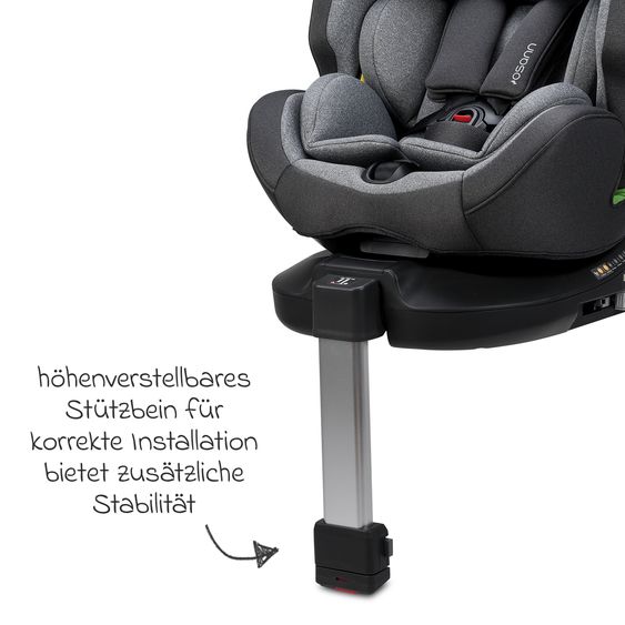 Osann Reboarder-Kindersitz One 360 SL i-Size drehbar ab Geburt - 12 Jahre (40 cm - 150 cm) inkl. Isofix-Basis mit Stützfuß - Universe Grey