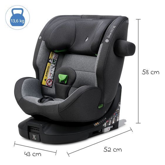 Osann Reboarder-Kindersitz One 360 SL i-Size drehbar ab Geburt - 12 Jahre (40 cm - 150 cm) inkl. Isofix-Basis mit Stützfuß - Universe Grey