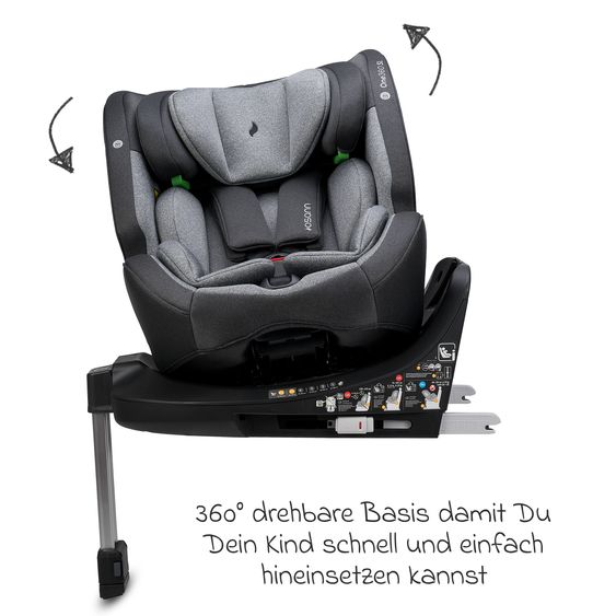 Osann Reboarder-Kindersitz One 360 SL i-Size drehbar ab Geburt - 12 Jahre (40 cm - 150 cm) inkl. Isofix-Basis mit Stützfuß - Universe Grey
