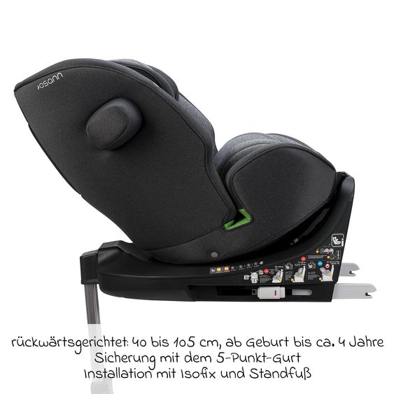 Osann Reboarder-Kindersitz One 360 SL i-Size drehbar ab Geburt - 12 Jahre (40 cm - 150 cm) inkl. Isofix-Basis mit Stützfuß - Universe Grey