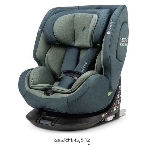 Osann Reboarder-Kindersitz One360 i-Size ab Geburt - 12 Jahre (40 cm - 150 cm) 360° drehbar mit Isofix-Basis & Top-Tether - Universe Green