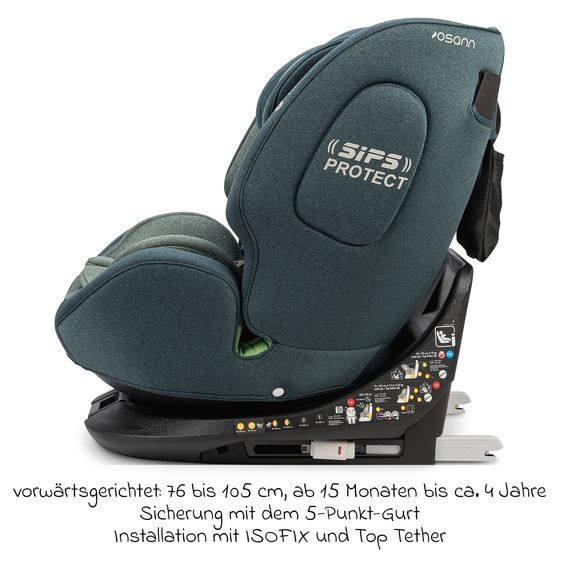 Osann Reboarder-Kindersitz One360 i-Size ab Geburt - 12 Jahre (40 cm - 150 cm) 360° drehbar mit Isofix-Basis & Top-Tether - Universe Green