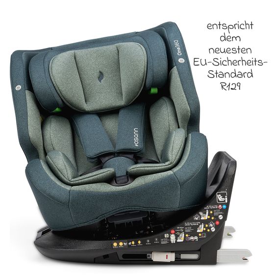 Osann Reboarder-Kindersitz One360 i-Size ab Geburt - 12 Jahre (40 cm - 150 cm) 360° drehbar mit Isofix-Basis & Top-Tether - Universe Green