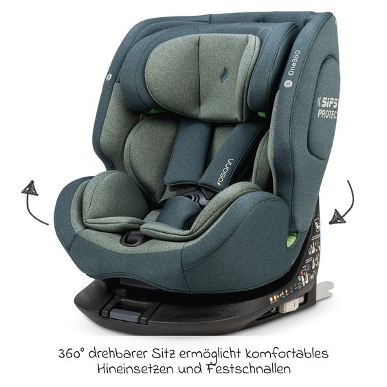 Osann Reboarder-Kindersitz One360 i-Size ab Geburt - 12 Jahre (40 cm - 150 cm) 360° drehbar mit Isofix-Basis & Top-Tether - Universe Green