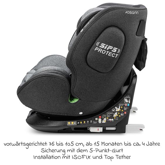 Osann Reboarder-Kindersitz One360 i-Size ab Geburt - 12 Jahre (40 cm - 150 cm) 360° drehbar mit Isofix-Basis & Top-Tether - Universe Grey