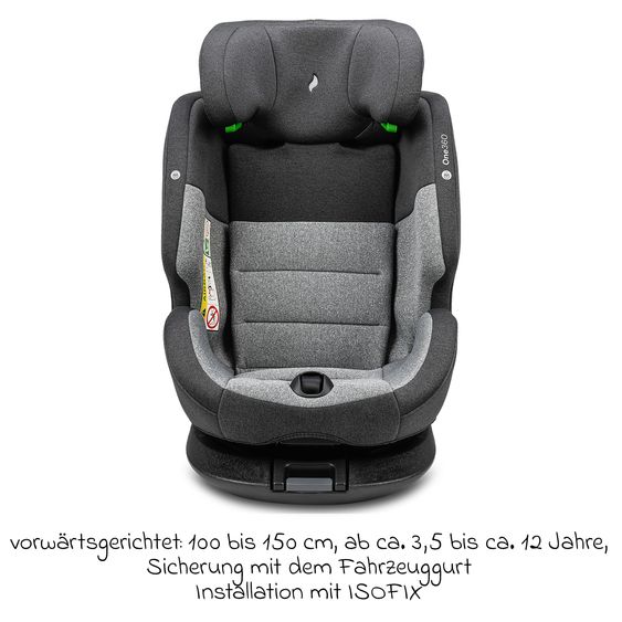 Osann Reboarder-Kindersitz One360 i-Size ab Geburt - 12 Jahre (40 cm - 150 cm) 360° drehbar mit Isofix-Basis & Top-Tether - Universe Grey