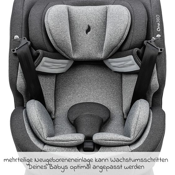 Osann Reboarder-Kindersitz One360 i-Size ab Geburt - 12 Jahre (40 cm - 150 cm) 360° drehbar mit Isofix-Basis & Top-Tether - Universe Grey