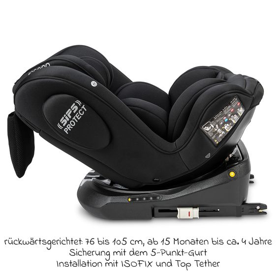 Osann Reboarder-Kindersitz Swift360 S i-Size ab 15 Monate - 12 Jahre (76 cm - 150 cm) 360° drehbar mit Isofix-Basis & Top-Tether - All Black