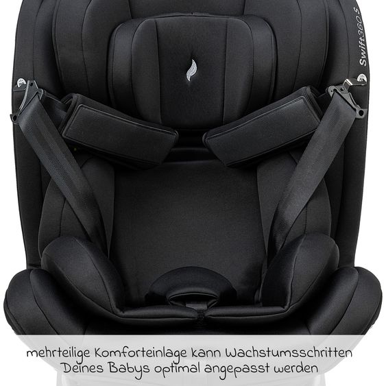 Osann Reboarder-Kindersitz Swift360 S i-Size ab 15 Monate - 12 Jahre (76 cm - 150 cm) 360° drehbar mit Isofix-Basis & Top-Tether - All Black