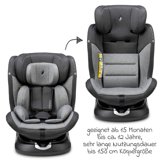 Osann Reboarder-Kindersitz Swift360 S i-Size ab 15 Monate - 12 Jahre (76 cm - 150 cm) 360° drehbar mit Isofix-Basis & Top-Tether - Universe Grey