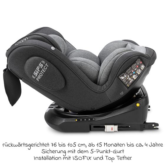 Osann Reboarder-Kindersitz Swift360 S i-Size ab 15 Monate - 12 Jahre (76 cm - 150 cm) 360° drehbar mit Isofix-Basis & Top-Tether - Universe Grey