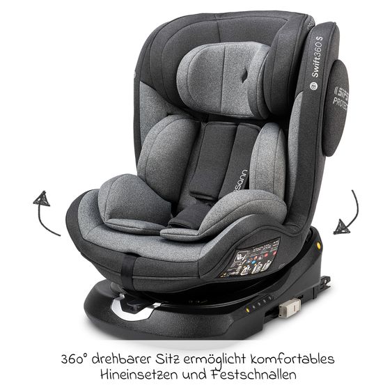 Osann Reboarder-Kindersitz Swift360 S i-Size ab 15 Monate - 12 Jahre (76 cm - 150 cm) 360° drehbar mit Isofix-Basis & Top-Tether - Universe Grey